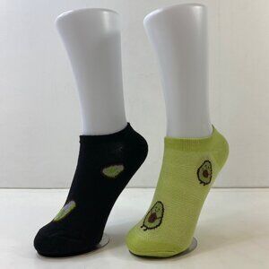 Womens Ankle Socks Set 2 Avocado Print Green Black Brown
